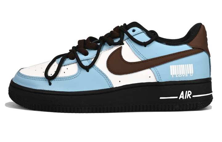 Nike Nike Air Force 1 Low Synthetic Leather, Leather Slip Resistant Cushioning Low top Kids' Skateboarding Shoes Blue Brown