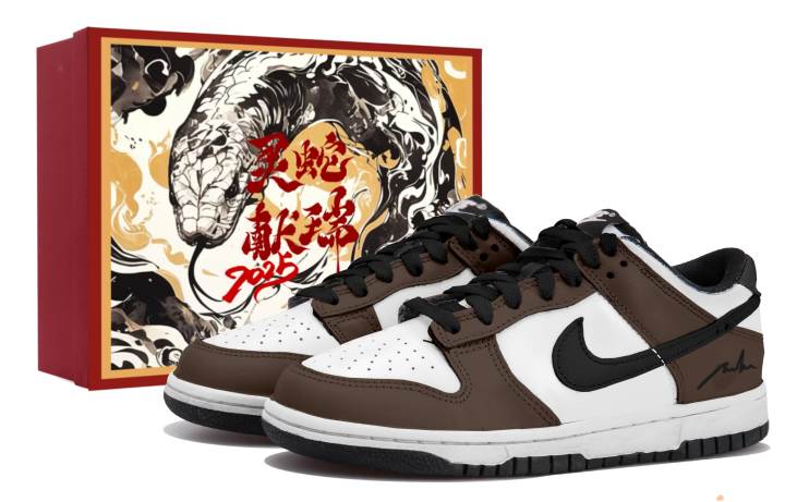 Nike Nike Dunk Leather Low top Kids' Skateboarding Shoes Black White Brown Teenagers