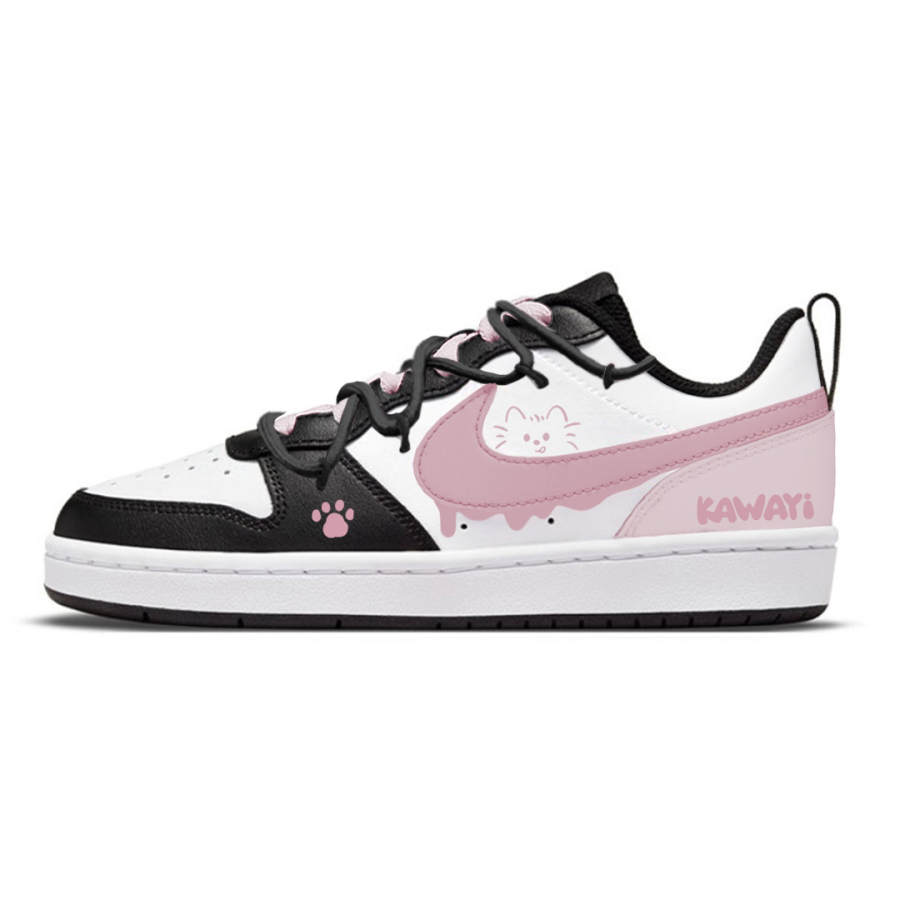 Nike Nike Court Borough Naughty Cat Synthetic Leather Abrasion Resistant Low top Kids' Skateboarding Shoes Black