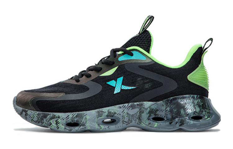 XTEP Fabric Slip Resistant And Breathable Slip Resistant And Breathable Low top Running Shoes Black Green Teenagers