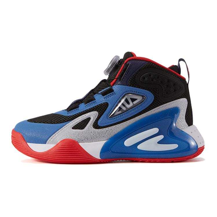 FILA KIDS BOA Abrasion Resistant Rebound Support Mid top Children's Basketball Shoes Black Blue