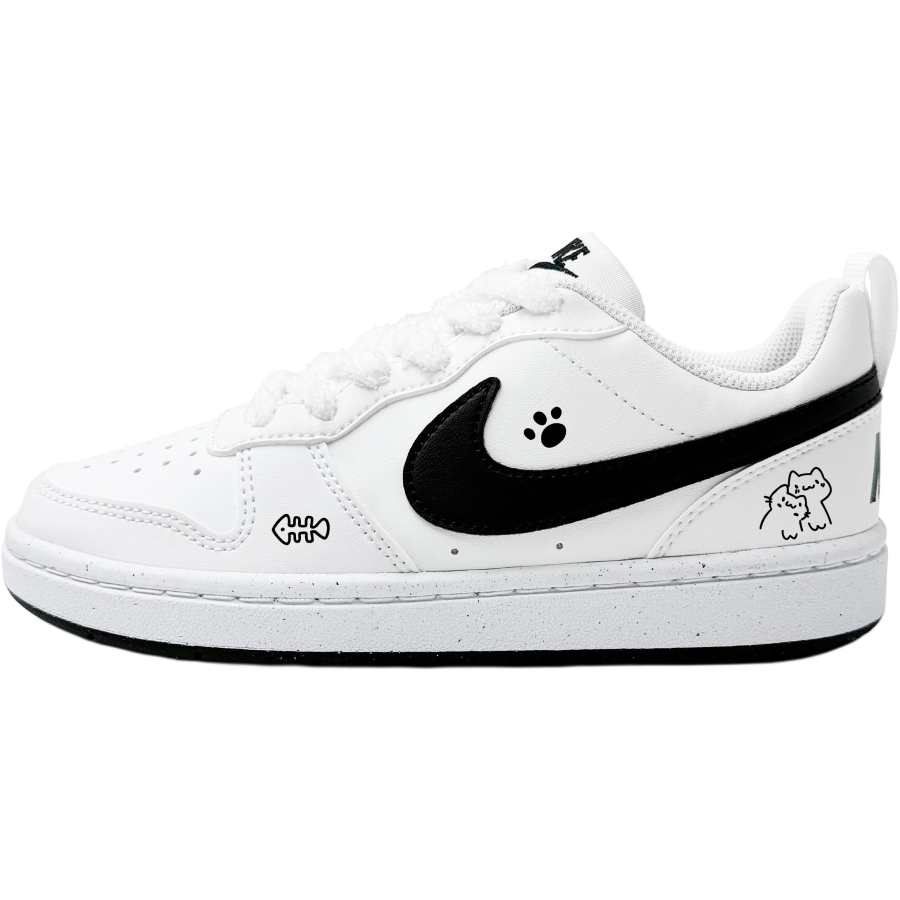 Nike Nike Court Borough Cute Cat Paw Synthetic Leather Abrasion Resistant Low top Kids' Skateboarding Shoes Black White