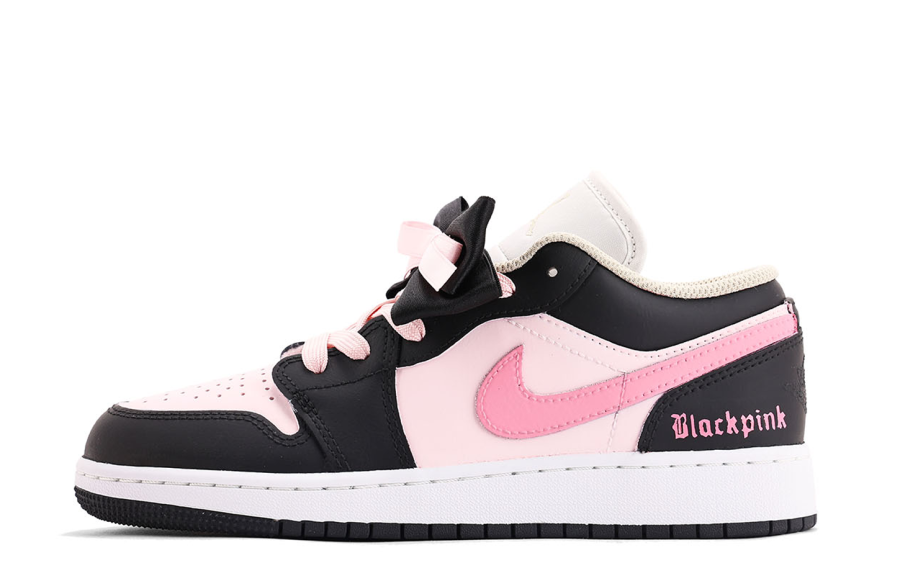 Jordan Jordan Air Jordan 1 Leather Slip Resistant Slip Resistant Low top Children's Basketball Shoes Black Pink Unisex