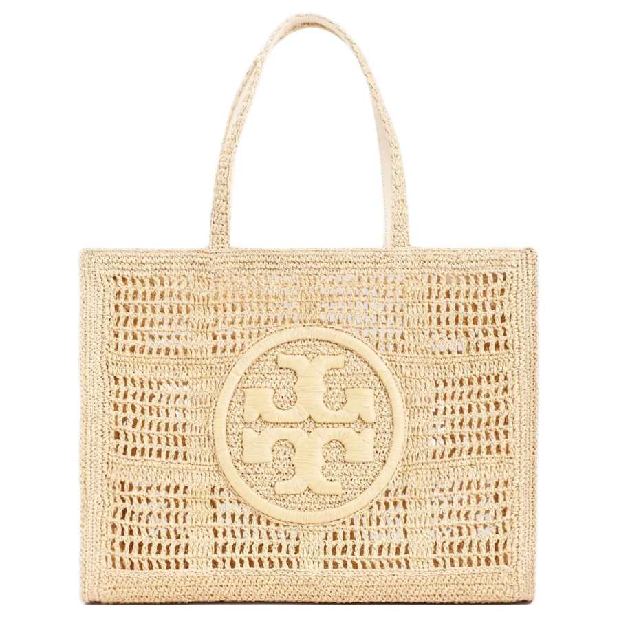 TORY BURCH Ella Raffia With Artificial Leather Trim, Tote Bag Handbag Large Women's Natural