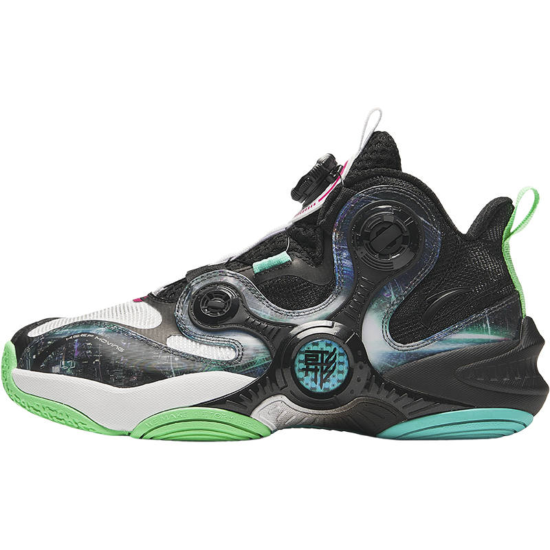 Antakids Irregular Shape Textile, Synthetic Leather Mid top Basketball Shoes Black White Green Teenagers