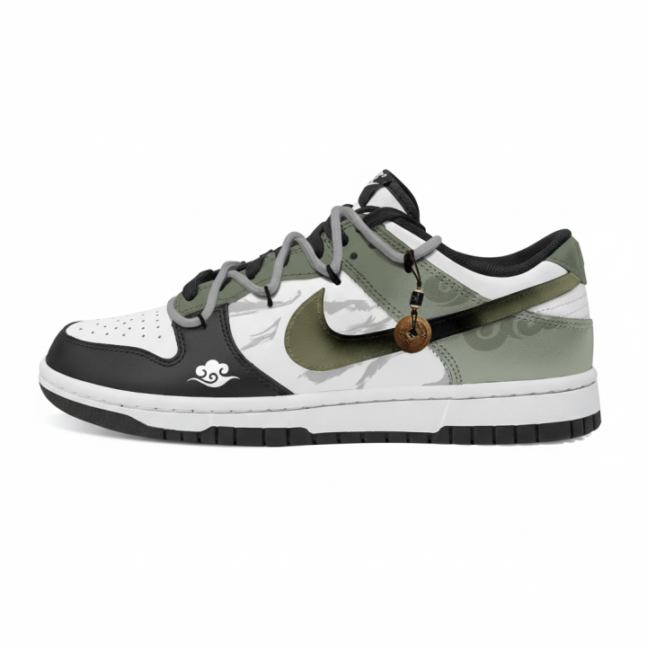 Nike Nike Dunk Four Seasons In Order Leather Slip Resistant Abrasion Resistant Low top Skateboard Shoes Black Green Kids'