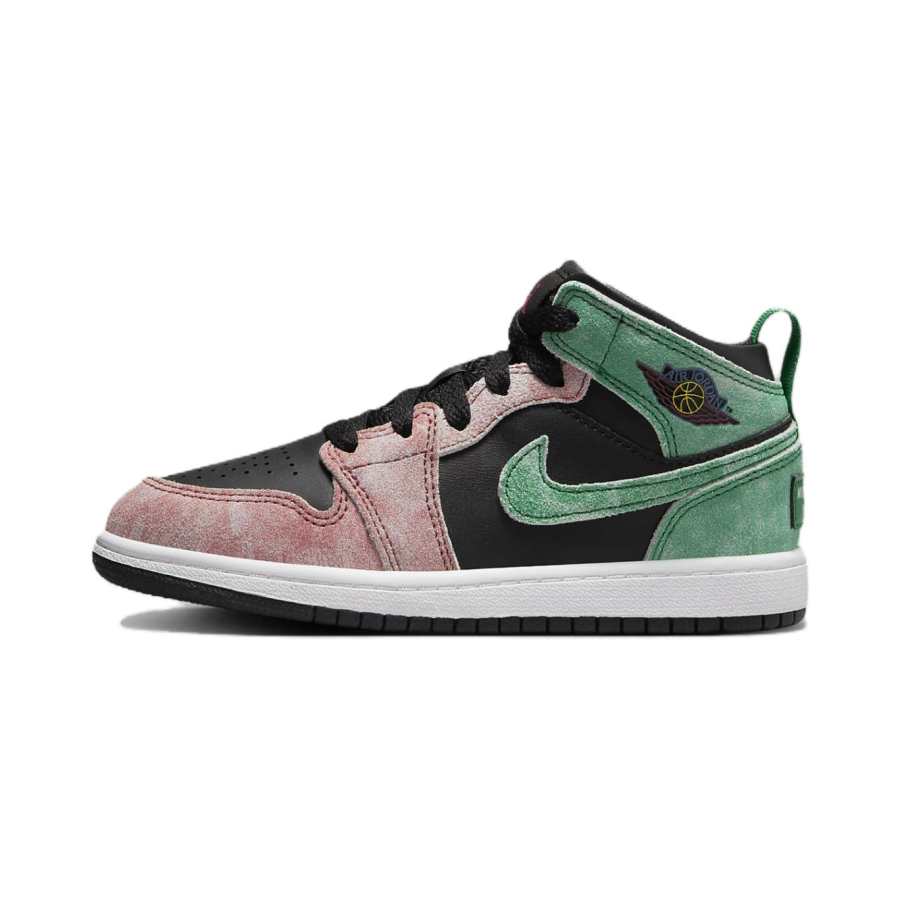 Jordan Jordan Air Jordan 1 Mid Se Slip Resistant Abrasion Resistant Mid top Kids' Skateboarding Shoes Black Green