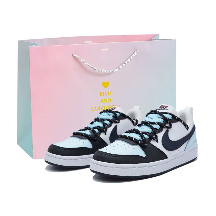 Nike Nike Court Borough Cerulean Smile Abrasion Resistant Low top Skateboard Shoes Black Blue Kids'