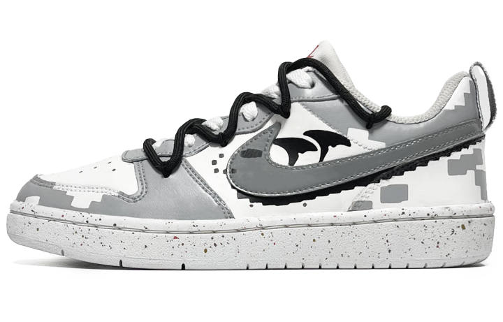 Nike Nike Court Vision Low Pixel Malfunction Synthetic Leather Breathable Low top Kids' Skateboarding Shoes Gray White