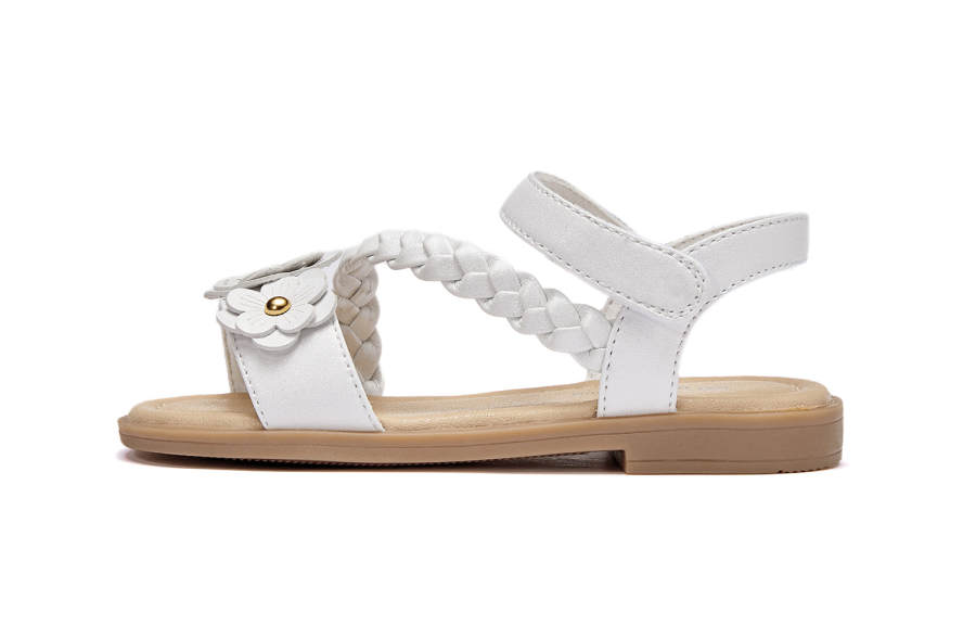 DAVE&BELLA Microfiber Leather Slip Resistant, Abrasion Resistant, Breathable, Lightweight Girls' Sandals Pearl White