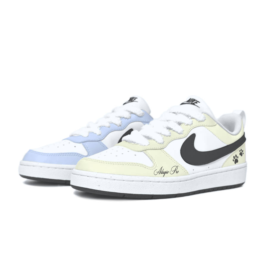 Nike Nike Court Borough Cloud Starlight Leather Abrasion Resistant Low top Kids' Skateboarding Shoes Yellow Blue Teenagers