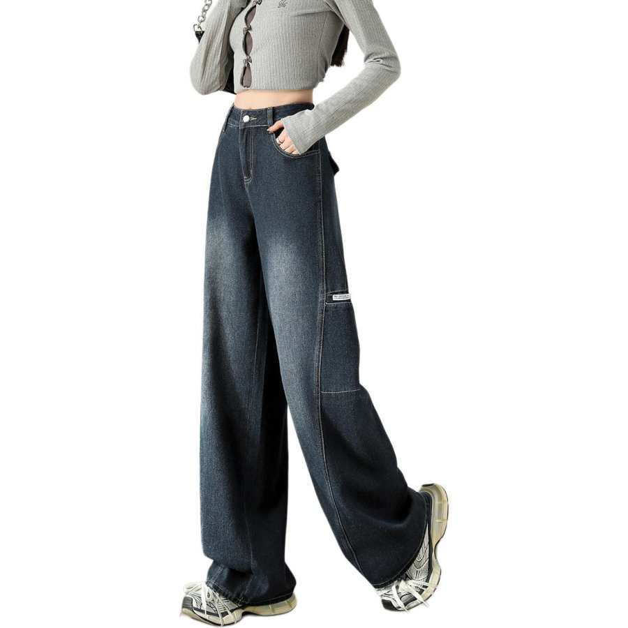 Tonlion Jeans Women's Blue Gray Moderate Wide Leg Pants