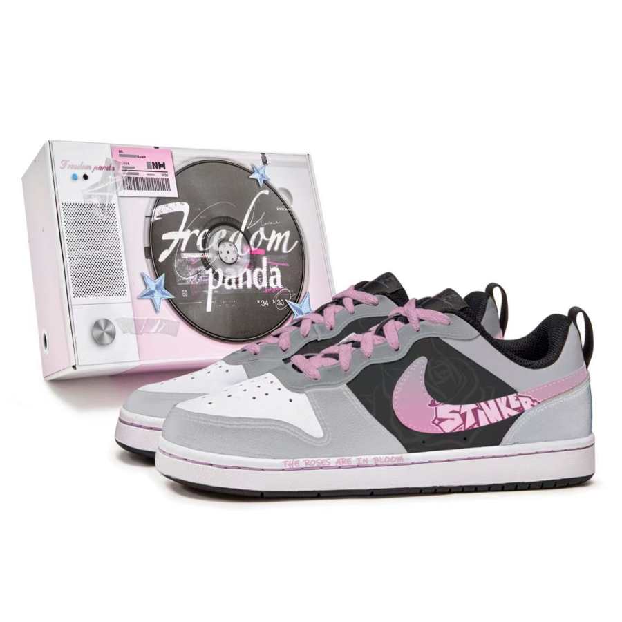 Nike Nike Court Borough Slip Resistant Cushioning Abrasion Resistant Low top Kids' Skateboarding Shoes Gray Pink Teenagers