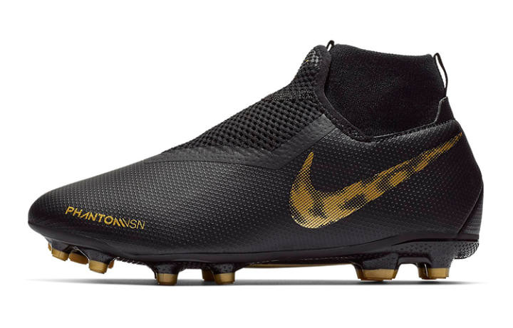 Nike Nike Phantom Vision Academy DF Slip Resistant Cushioning Abrasion Resistant Mid top Kids' Soccer Shoes Black Gold Kids'