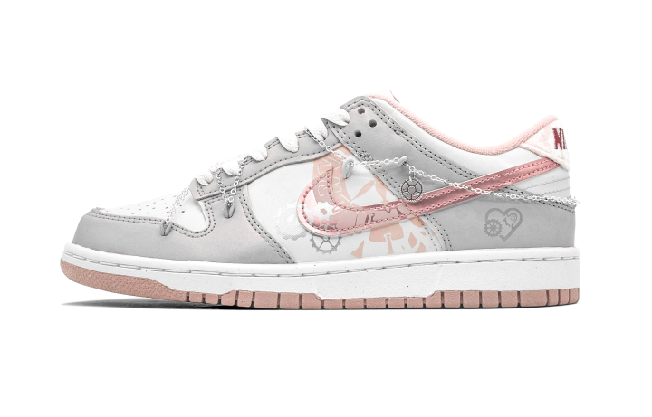 Nike Nike Dunk Mechanical Romantic Leather Abrasion Resistant Low top Kids' Skateboarding Shoes Light Gray Teenagers