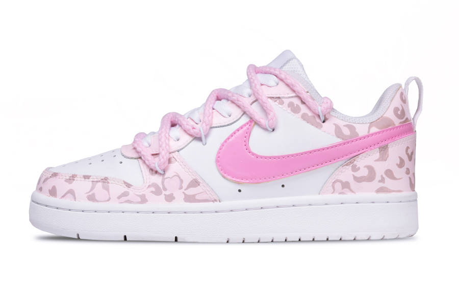 Nike Nike Court Borough Pink Leopard Sweetheart Leather Abrasion Resistant Cushioning Breathable Low top