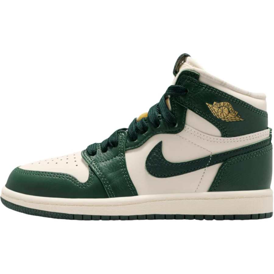 Jordan Jordan Air Jordan 1 High top Children's Basketball Shoes White Green Children Aged 3 7 Years Old