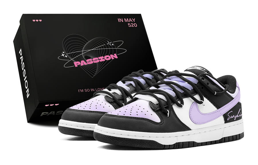 Nike Nike Dunk 'Black' Leather Low top Kids' Skateboarding Shoes Light Purple Teenagers