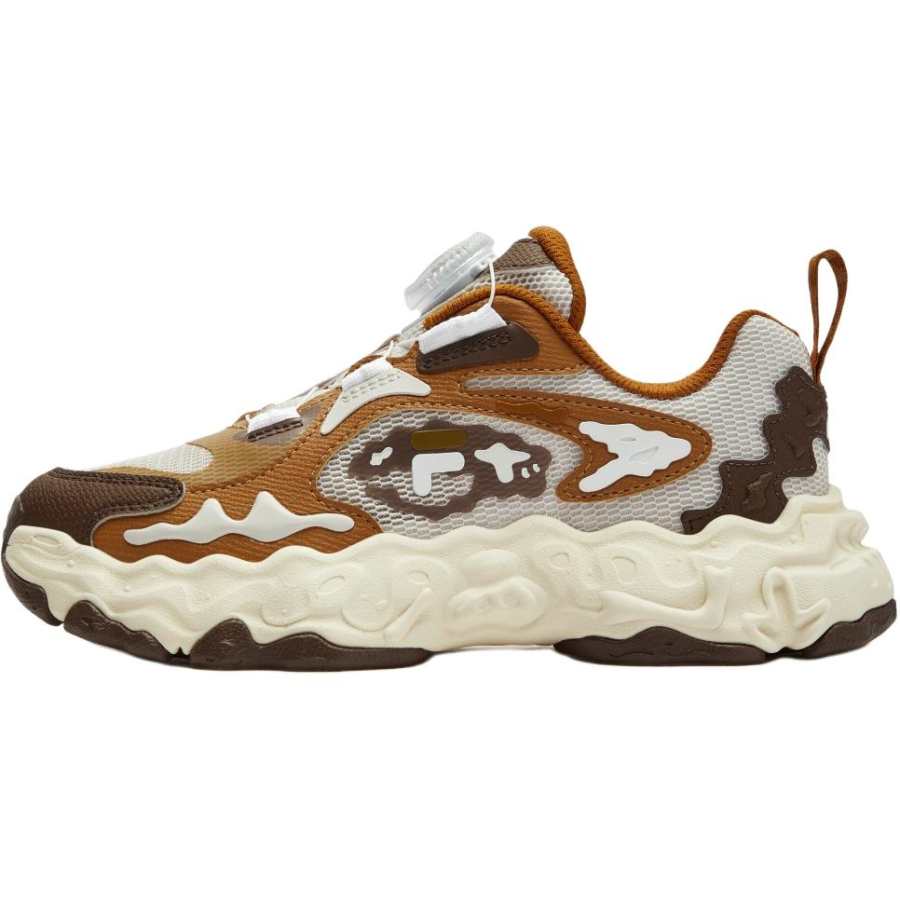 FILA KIDS Lightweight Cushioning Low top Kids' Running Shoes White Sand Gray/Taka Brown Teenagers