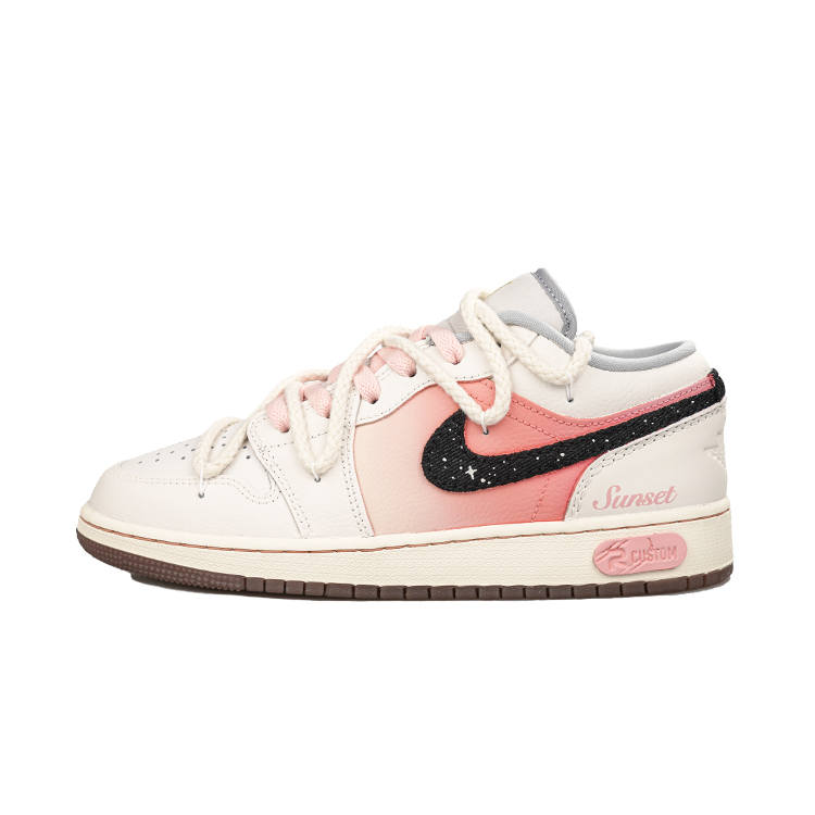 Jordan Jordan Air Jordan 1 Sunset Kumquat Gradient Slip Resistant Low top Children's Basketball Shoes Pink Teenagers