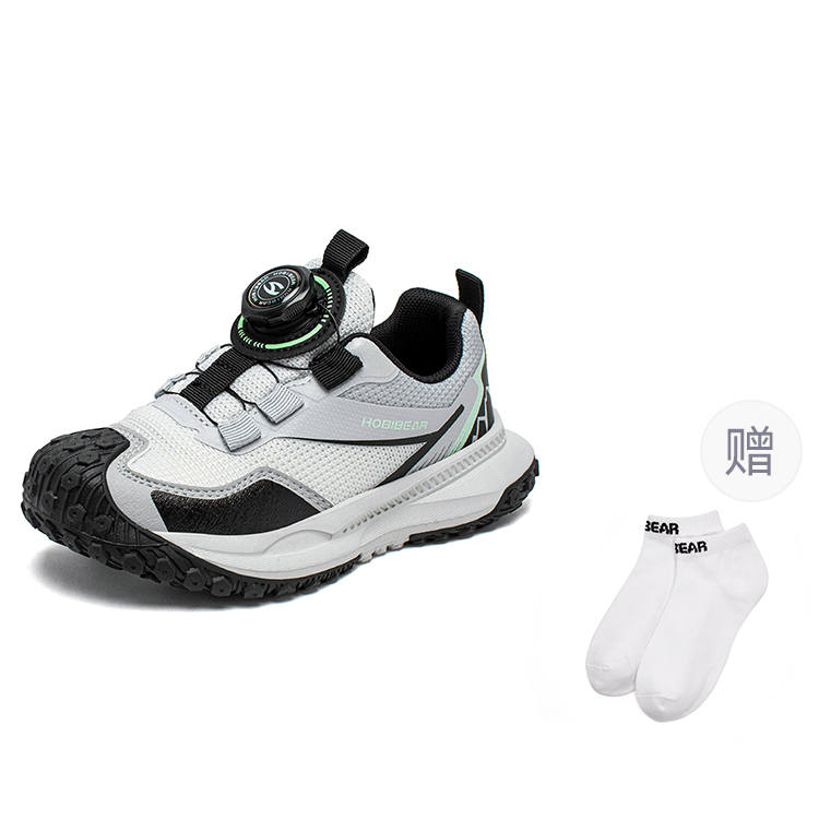 HOBIBEAR Synthetic Leather Cushioning Abrasion Resistant Breathable Low top Kids' Running Shoes Gray Black Kids'