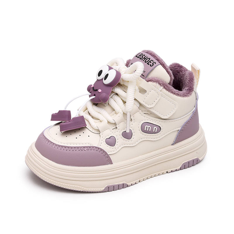 BODING BODING Comfortable Versatile Fleece Lined Slip Resistant Anti Kick Low top Kids' Skateboarding Shoes Beige Purple Kids'