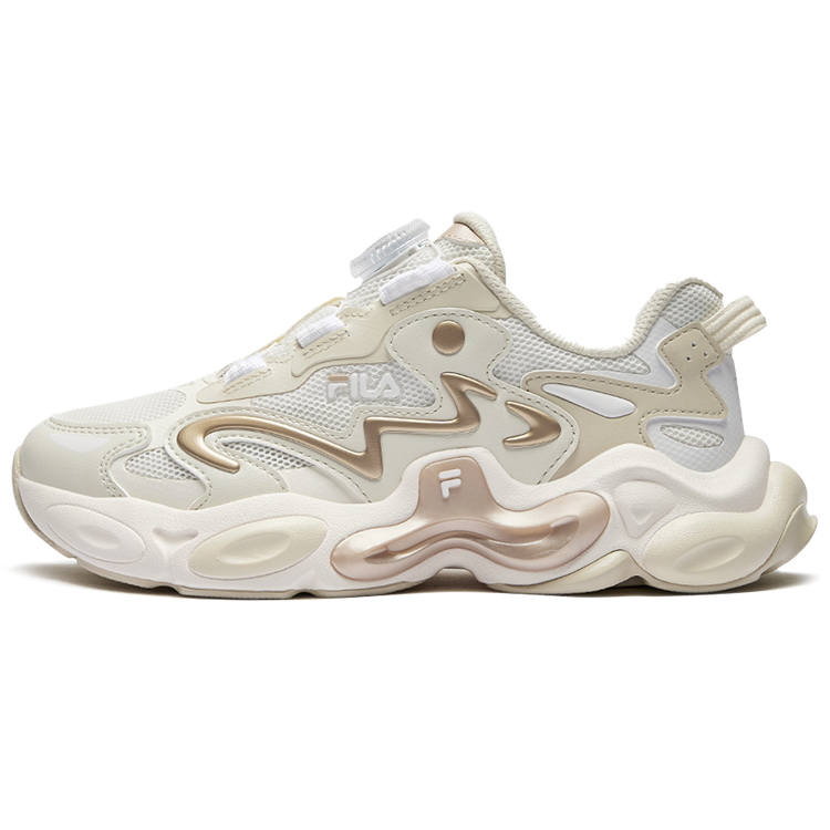 FILA KIDS Amber Shoes Synthetic Leather, Textile Low top Kids' Running Shoes Milk White/Light Gray Yellow