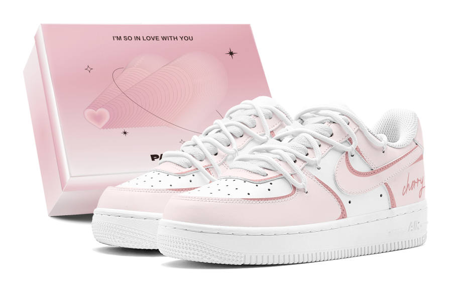Nike Nike Air Force 1 LE Synthetic Leather Low top Kids' Skateboarding Shoes Pink Teenagers