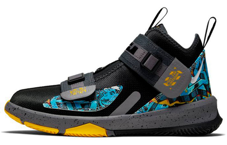 Nike Nike Lebron 13 Soldier Slip Resistant Cushioning Abrasion Resistant Mid top Basketball Shoes Black Blue Unisex