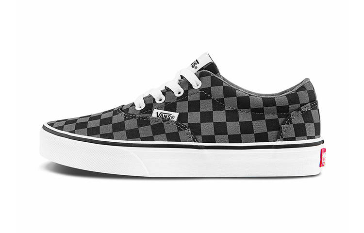 Vans Active Canvas Low top Kids' Skateboarding Shoes Black Gray Checkerboard Teenagers
