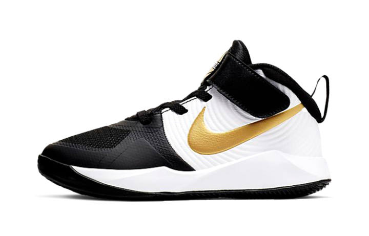 Nike Nike Team Hustle D 9 Fabric Abrasion Resistant Mid top Performance Basketball Shoes White Black Gold