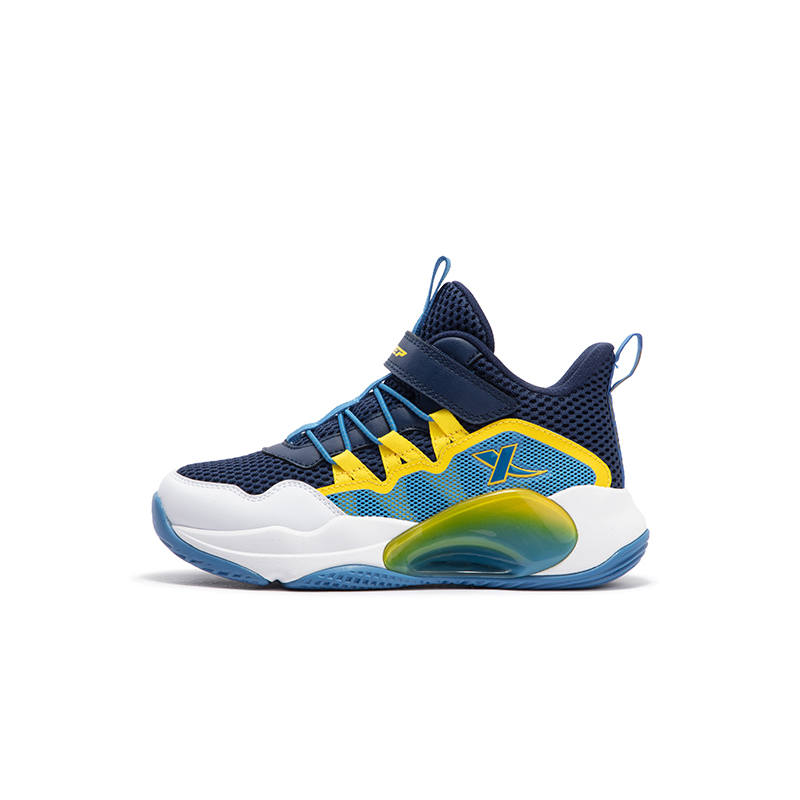 XTEP Synthetic Leather Low top Children's Basketball Shoes Blue Yellow Children Aged 3 7 Years Old