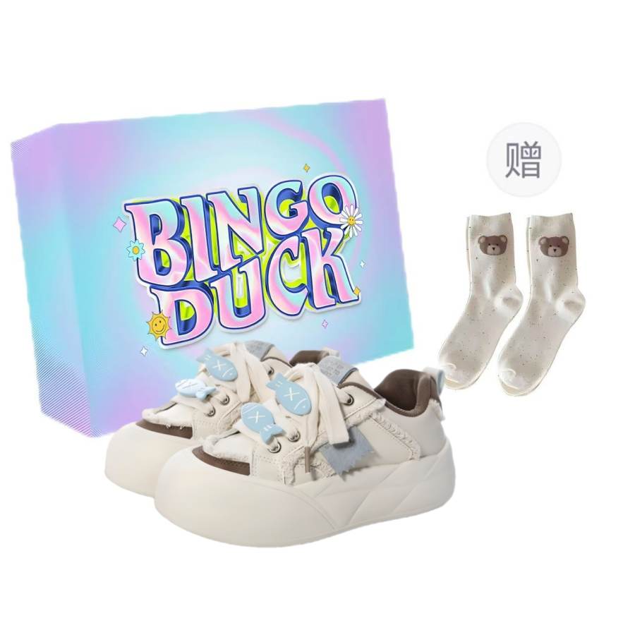 BINGO DUCK Slip Resistant Slip Resistant Low top Skateboard Shoes Women's Blue Brown
