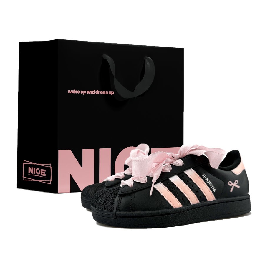 Adidas Originals Superstar 2 Abrasion Resistant Low top Kids' Skateboarding Shoes Black Pink Teenagers