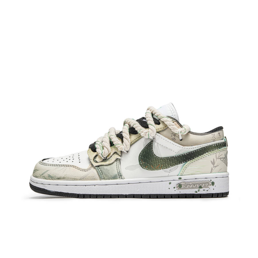 Jordan Jordan Air Jordan 1 Slip Resistant Slip Resistant Low top Children's Basketball Shoes White Green Teenagers