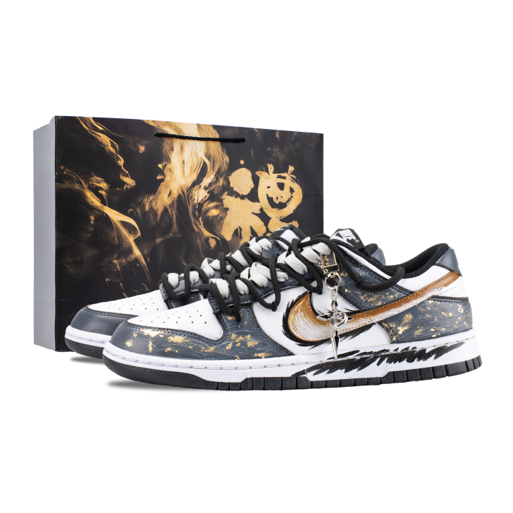 Nike Nike Dunk Dark Domain Gold Feather Abrasion Resistant Low top Skateboard Shoes Unisex Gray Gold
