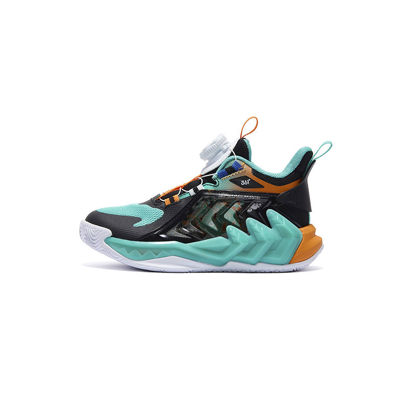 361°KIDS Slip Resistant Abrasion Resistant Children's Basketball Shoes Lake Green/Carbon Black/Electric Glow Orange