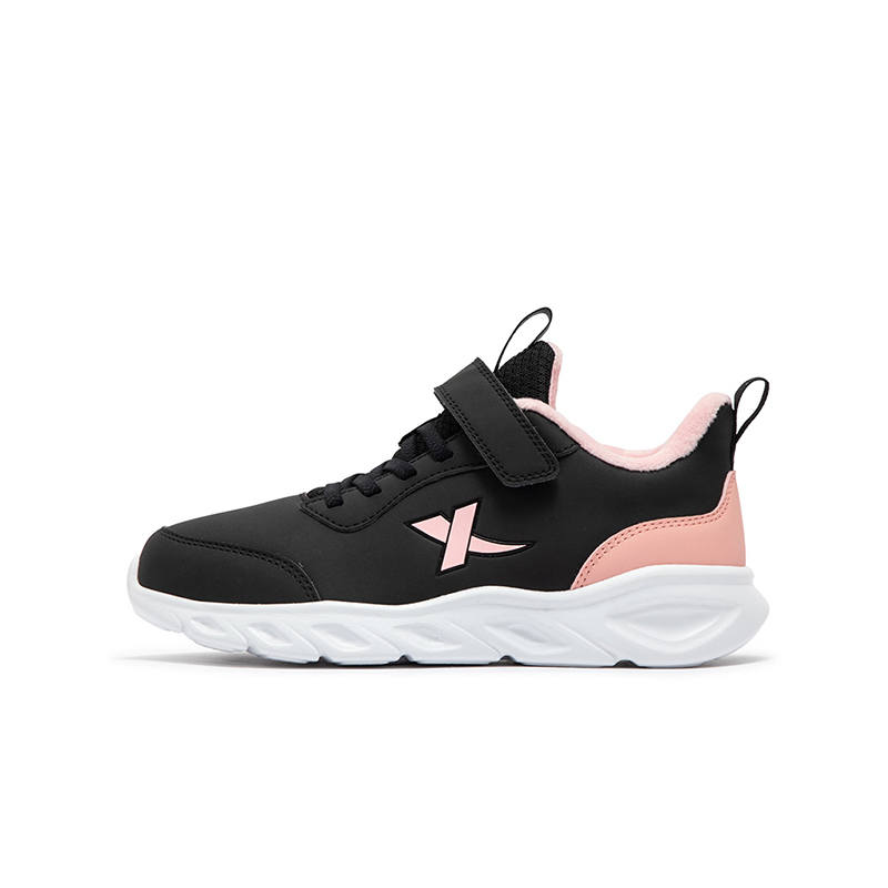 XTEP Synthetic Leather Slip Resistant Abrasion Resistant Low top Running Shoes Black Pink Kids'