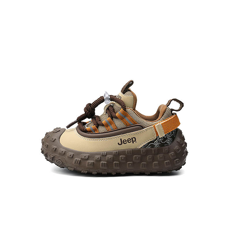 Jeep Synthetic Leather Anti Kick, Abrasion Resistant, And Breathable Low top Kids' Running Shoes Brown Kids'