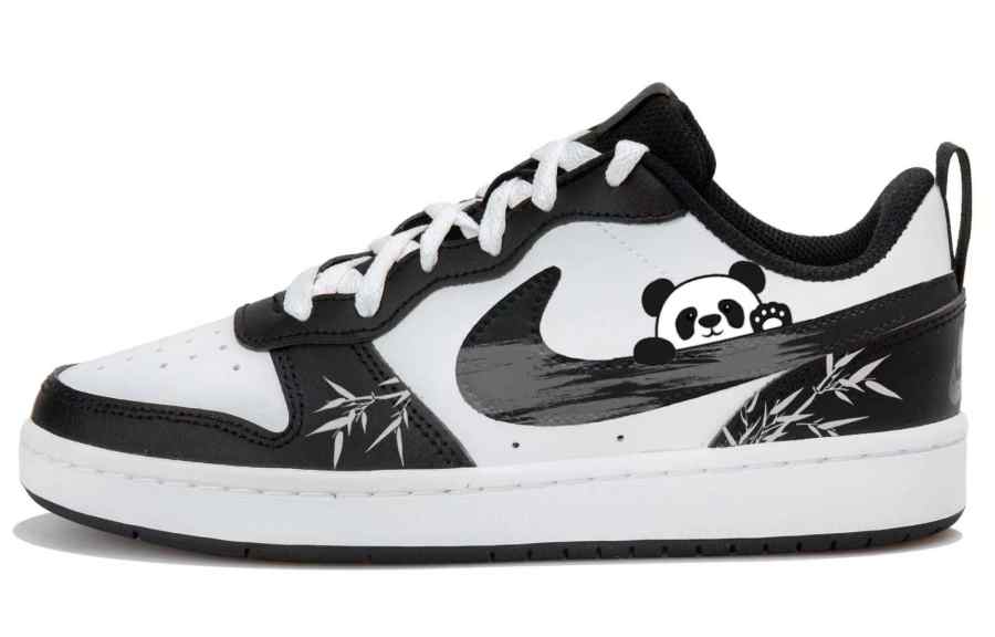 Nike Nike Court Borough Bamboo Panda Synthetic Leather Low top Kids' Skateboarding Shoes Black White