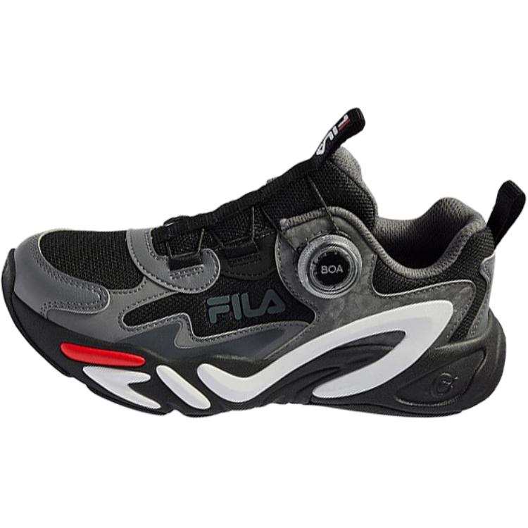 FILA KIDS BOA Anti Kick Cushioning Low top Kids' Running Shoes Black Gray Unisex