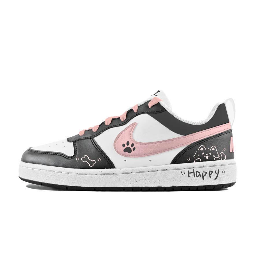 Nike Nike Court Borough Happy Puppy Slip Resistant Abrasion Resistant Low top Kids' Skateboarding Shoes Black Pink Teenagers