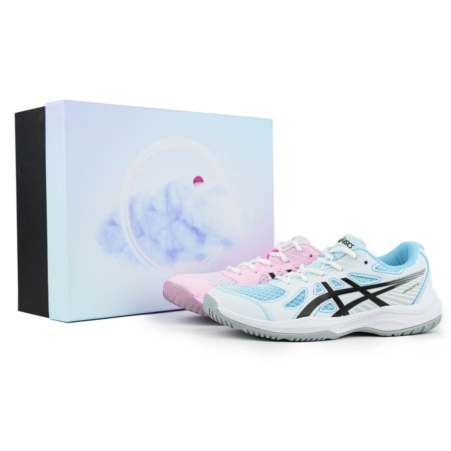 ASICS Gel Upcourt 6 Synthetic Leather Training Shoes Blue Pink Kids'