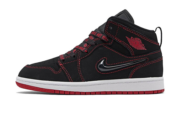 Jordan Jordan Air Jordan 1 Mid Se Mid top Children's Basketball Shoes Black Red Children Aged 3 7 Years Old