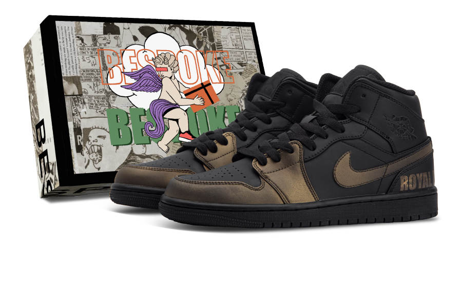Jordan Jordan Air Jordan 1 Leather Cushioning Mid top Children's Basketball Shoes Black Gold Teenagers