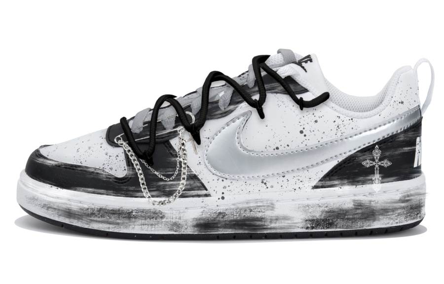 Nike Nike Court Borough Low top Kids' Skateboarding Shoes Black White Silver Teenagers