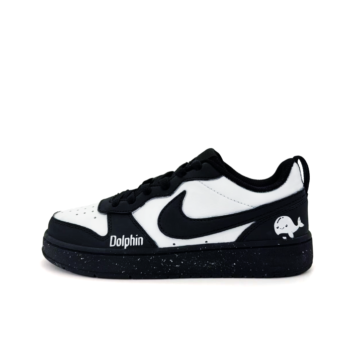 Nike Nike Court Borough Leaping Dolphin Leather Slip Resistant Low top Kids' Skateboarding Shoes Black White Teenagers
