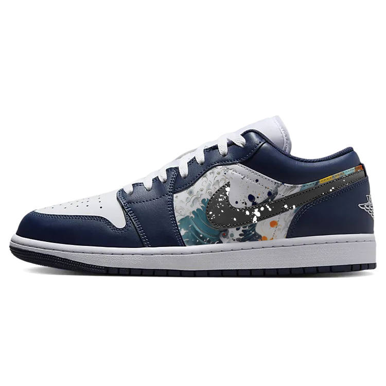 Jordan Jordan Air Jordan 1 Slip Resistant Cushioning Abrasion Resistant Low top Children's Basketball Shoes White Blue