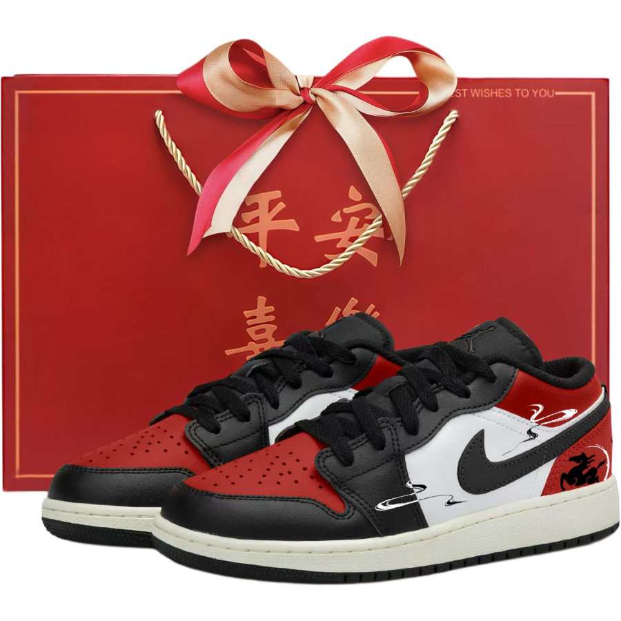 Jordan Jordan Air Jordan 1 Synthetic Leather Low top Children's Basketball Shoes White Black Red Teenagers