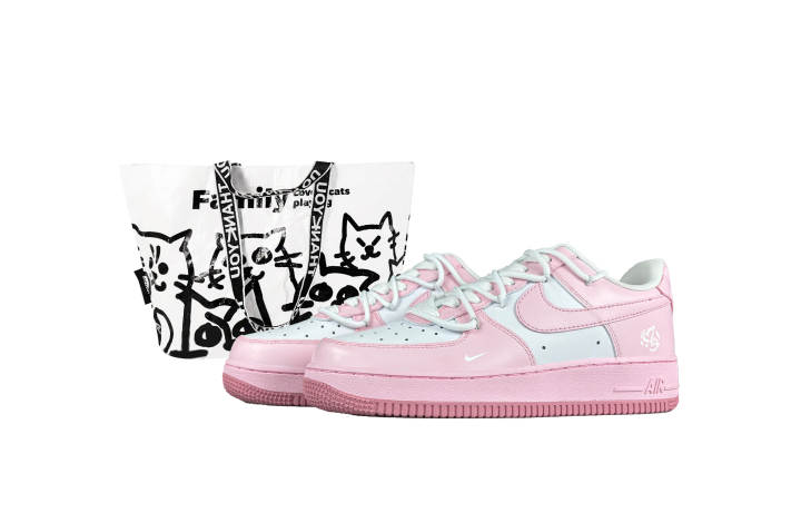 Nike Nike Air Force 1 Princess On The Run Leather Slip Resistant Abrasion Resistant Low top Kids' Skateboarding Shoes Pink